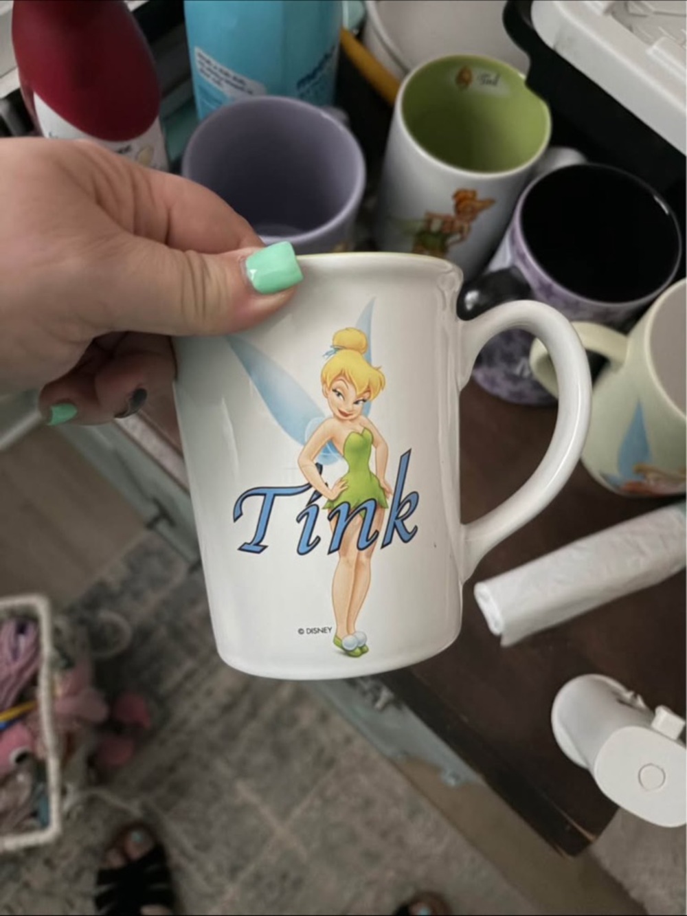 Disney Tink White Mug with Green and Blue Accents